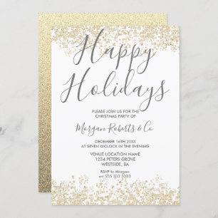 Gold Glitter Happy Holidays or Christmas Party Invitation