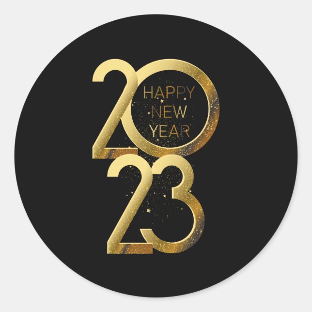 Gold Glitter Happy New Year 2023 Classic Round Sticker (Front)