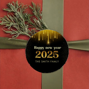 Gold Glitter Happy New Year 2025 Sticker