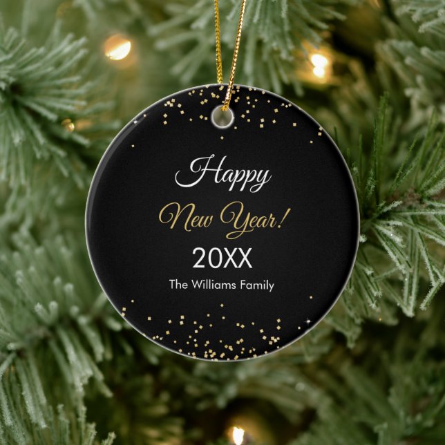 Gold Glitter Happy New Year Black Ceramic Tree Decoration (Tree)