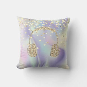 Gold Glitter Headphone,Stars Dots Holographic Cushion
