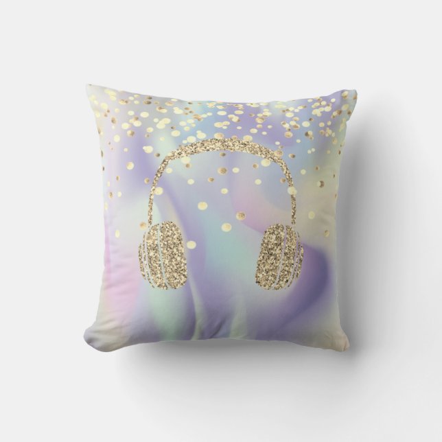 Gold Glitter Headphone,Stars Dots Holographic Cushion (Front)