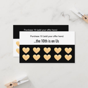 Gold Glitter Heart 10 Salon Punch Customer Loyalty Card