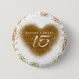 Gold Glitter Heart 15 Quinceincera Birthday Pin