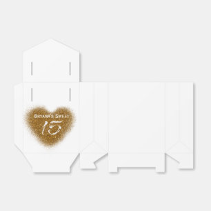 Gold Glitter Heart 15 Quinceincera Favour Boxes