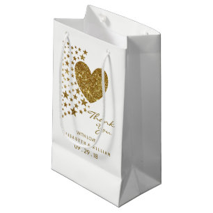 Gold Glitter Heart and Stars Wedding Small Gift Bag