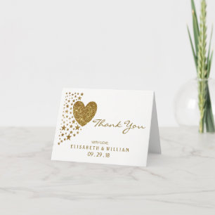 Gold Glitter Heart and Stars Wedding Thank You Card