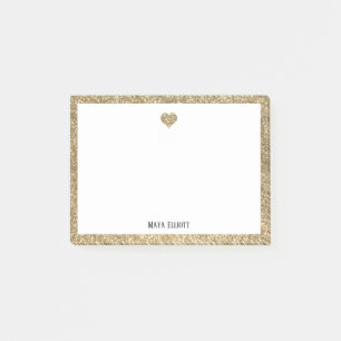 Gold Glitter Heart & Border with White Post-it Notes