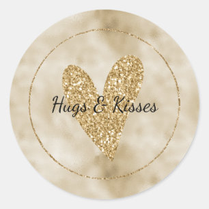 Gold Glitter Heart Classic Round Sticker
