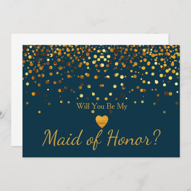 Gold Glitter Heart Faux maid of honor Invitation (Front/Back)