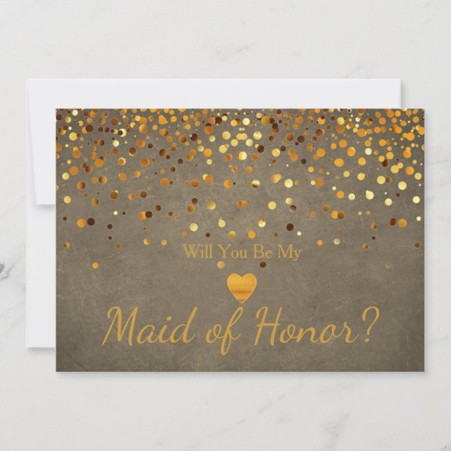 Gold Glitter Heart Faux maid of honour Invitation (Front)
