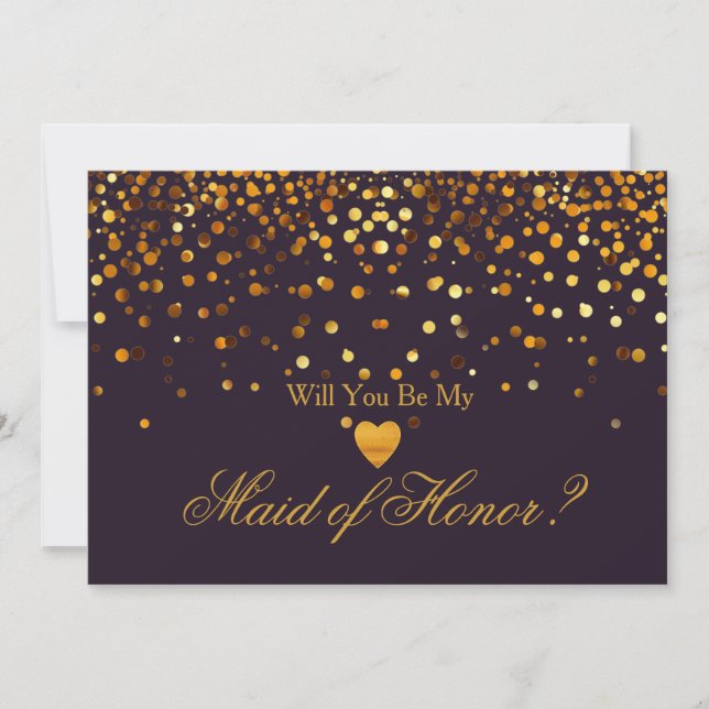 Gold Glitter Heart Faux maid of honour Invitation (Front)