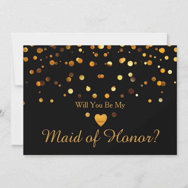 Gold Glitter Heart Faux maid of honour Invitation (Front)