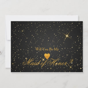 Gold Glitter Heart Faux maid of honour Invitation
