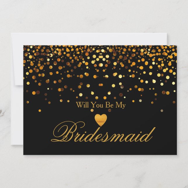 Gold Glitter Heart Faux Will you be my Bridesmaid Invitation (Front)