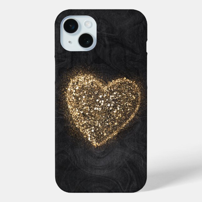 Gold Glitter Heart on Black Texture Case-Mate iPhone Case (Back)