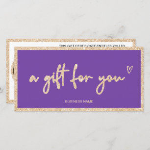 Gold glitter heart purple logo gift certificate