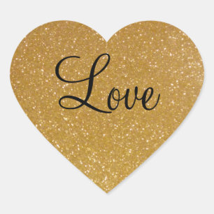 Gold glitter heart shape stickers