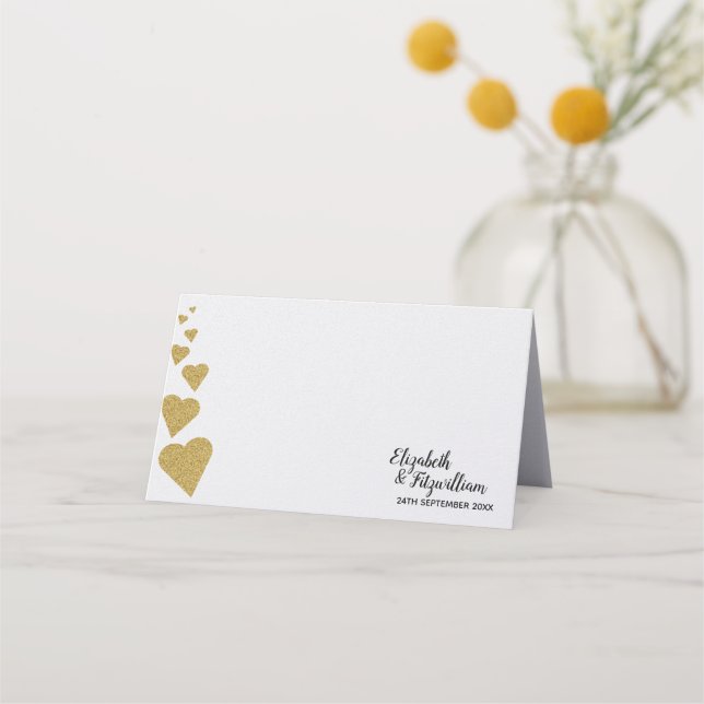 Gold Glitter Heart Table Place Card or Escort Card (Front)