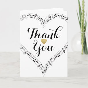 Gold glitter heart Thank you music Card