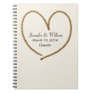 Gold Glitter Heart Wedding Guest Sign In Spiral Notebook