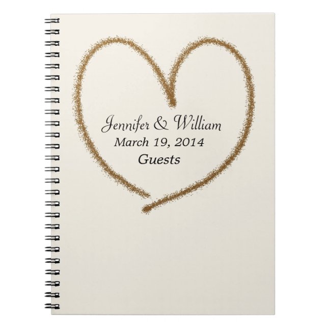 Gold Glitter Heart Wedding Guest Sign In Spiral Notebook (Front)