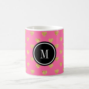 Gold glitter hearts coffee mug