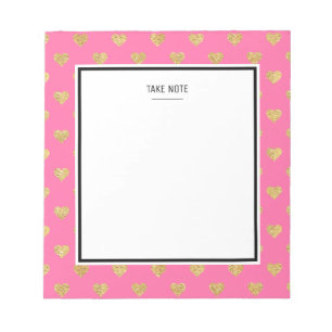 Gold glitter hearts notepad