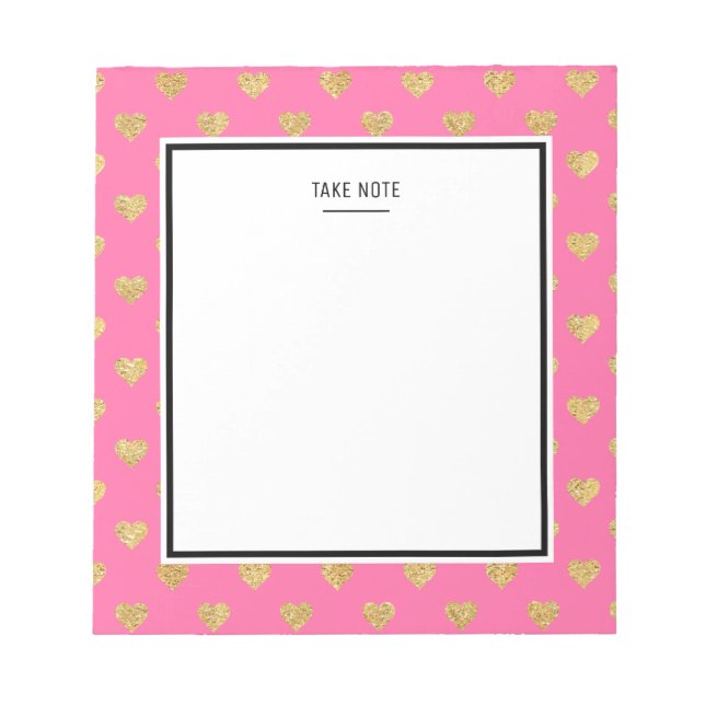 Gold glitter hearts notepad (Front)