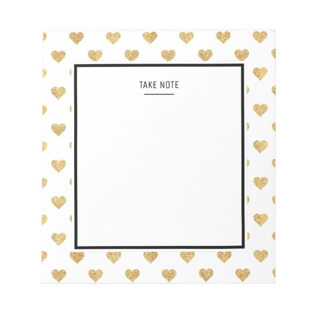 Gold glitter hearts notepad (Front)