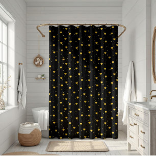 Gold Glitter Hearts On Black Background Shower Curtain