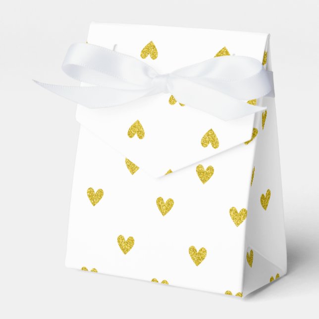 Gold Glitter Hearts Pattern Favour Box (Front Side)