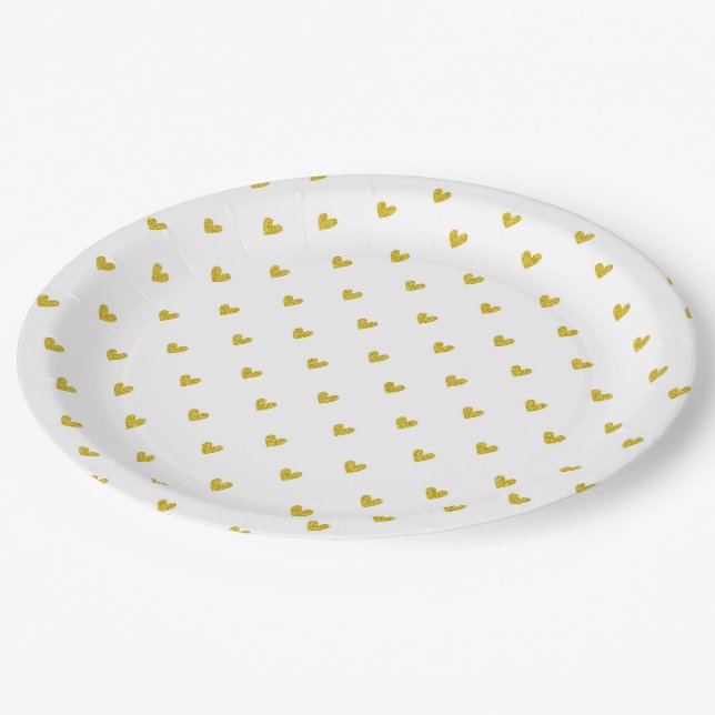 Gold Glitter Hearts Pattern Paper Plate (Angled)