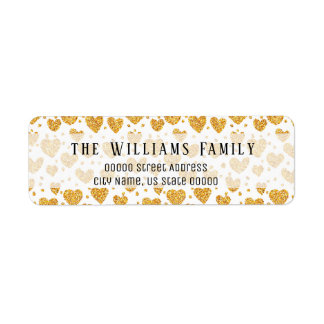Gold Glitter Hearts Personalized Return Adress
