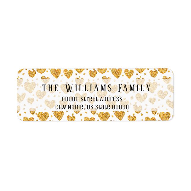 Gold Glitter Hearts Personalized Return Adress (Front)