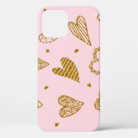 Gold glitter hearts: pink background pattern