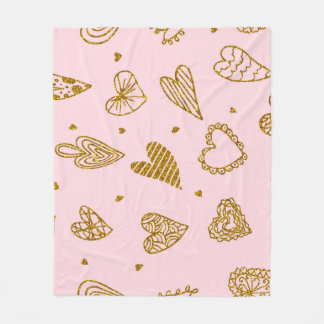 Gold glitter hearts: pink background pattern fleece blanket