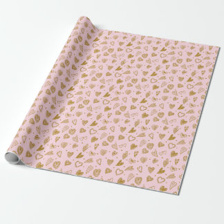 Gold glitter hearts: pink background pattern wrapping paper
