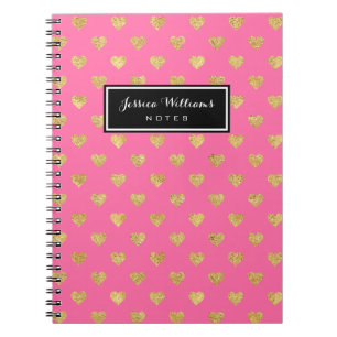 Gold glitter hearts spiral notebook