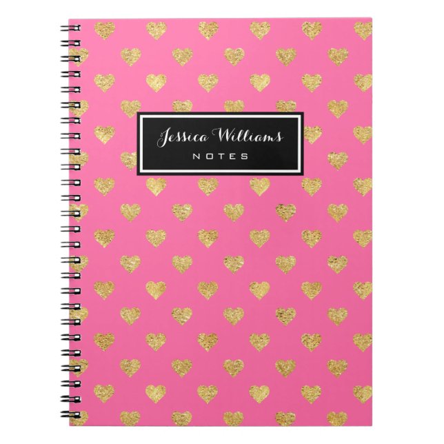 Gold glitter hearts spiral notebook (Front)