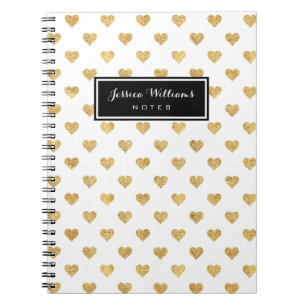 Gold glitter hearts spiral notebook