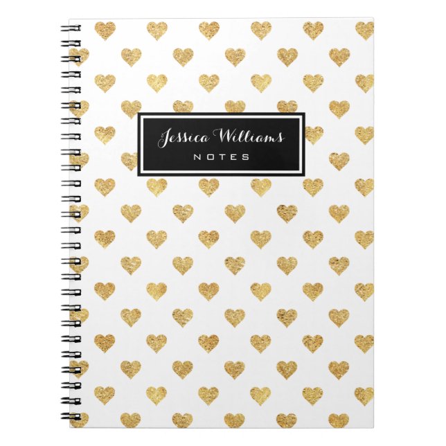 Gold glitter hearts spiral notebook (Front)
