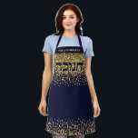 Gold Glitter Hebrew Hanukkah Light up Night Apron<br><div class="desc">Our Hebrew Hanukkah Light up The Night Gold/Navy Glitter Apron will make the Kitchen Staff smile! Faux Gold glitter on navy background is the perfect backdrop for this festive Hanukkah message. Includes the Hebrew word "CHANUKAH" . You can Make this apron your own with your name or message at the...</div>