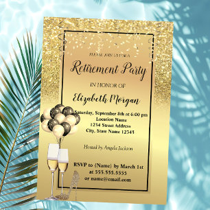 Gold Glitter  Heels,Glass,Ballons Retirement Party Invitation