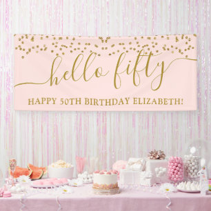Gold Glitter Hello Fifty Birthday Party Banner