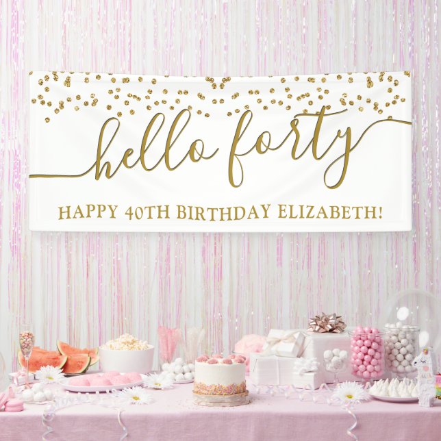 Gold Glitter Hello Forty 40th Birthday Party Banner (Party)