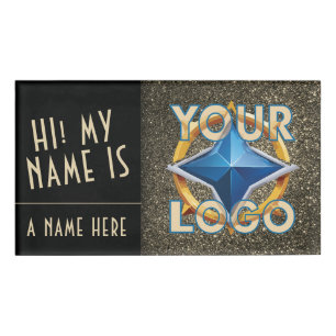 Gold Glitter "Hi! My Name Is" Template w/ Logo  Name Tag