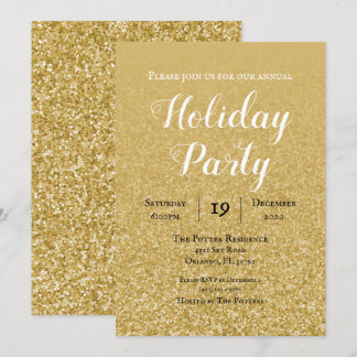 Gold Glitter Holiday Party Invitation