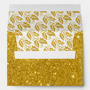 Gold glitter holly berry trendy Christmas holiday Envelope