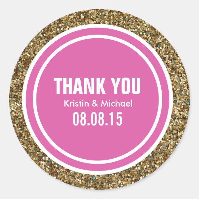 Gold Glitter Hot Pink Custom Thank You Label (Front)